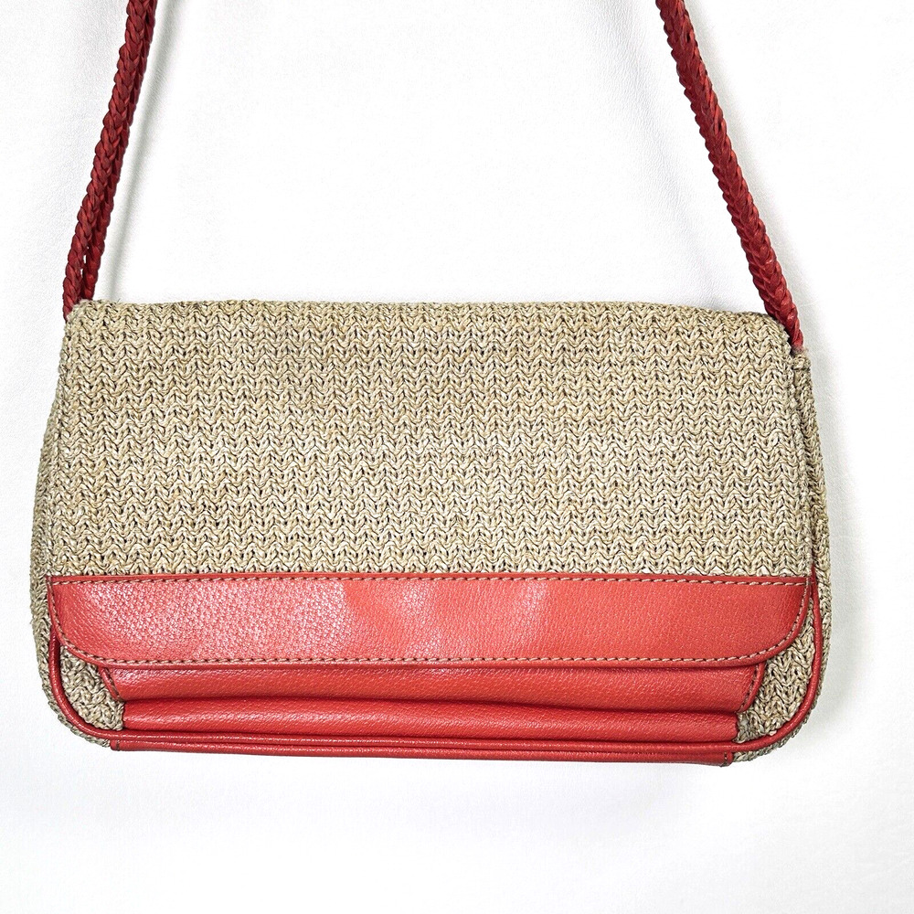 Liz Claiborne Spring Handbag Women S Tan Crochet Pink Faux Leather Organizer Bag
